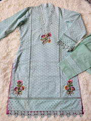 Aqua Bloom Chikankari Suit with Ombre Chiffon Dupatta