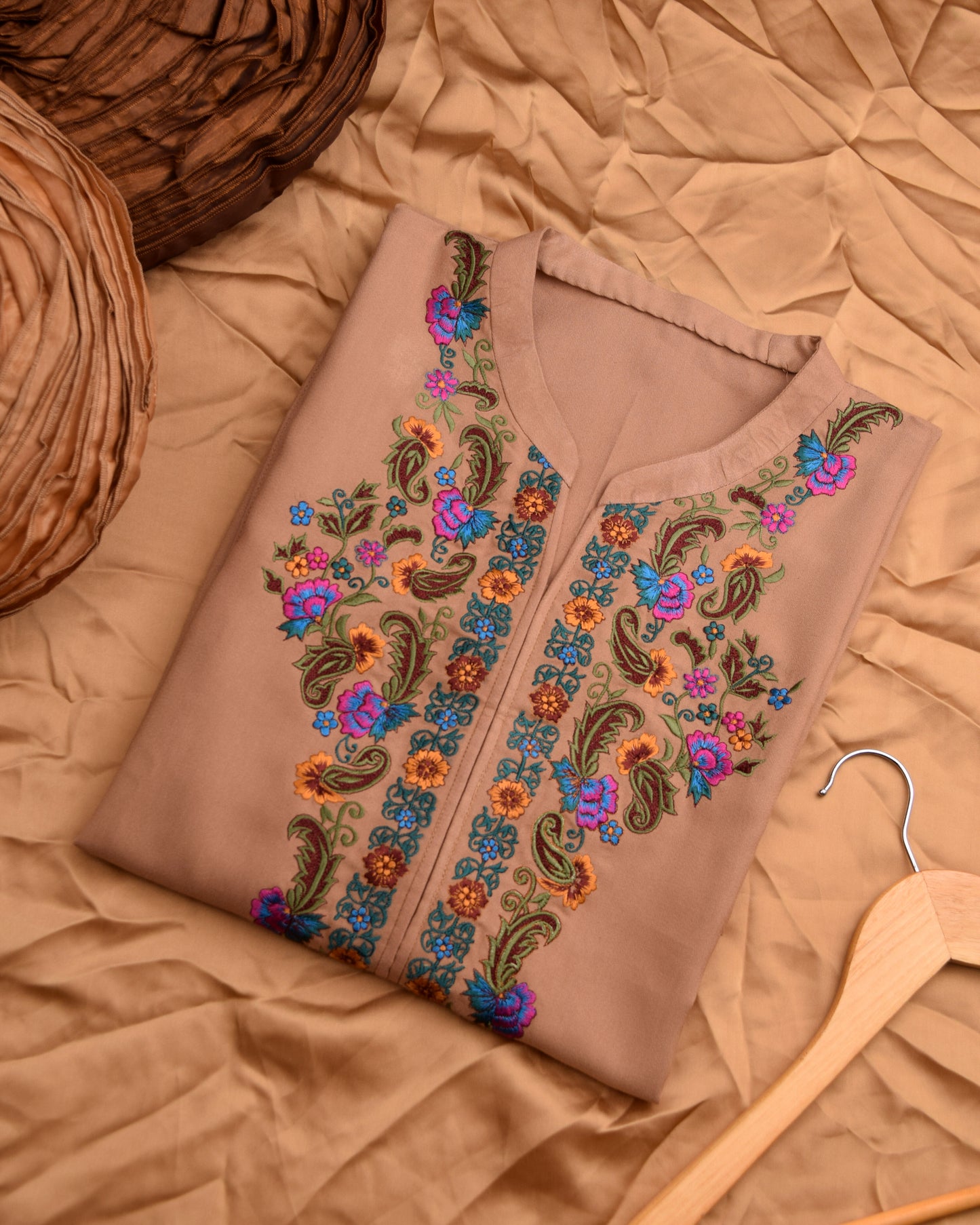 Beige Embroidered Kurta with Multi-Color Kashkari Embroidery