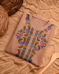 Beige Embroidered Kurta with Multi-Color Kashkari Embroidery