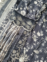 Bin Saeed Noir Elegance: Printed Lawn Suit with Scalloped Details