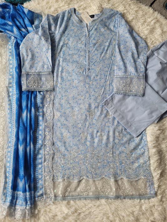 Bin Saeed Printed Lawn Suit with Delicate White Embroidery