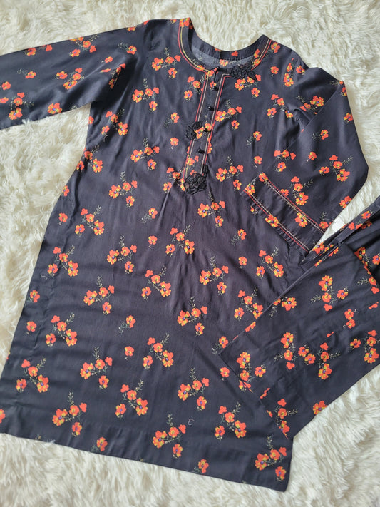 Floral Noir: Printed Lawn Co-ord Set