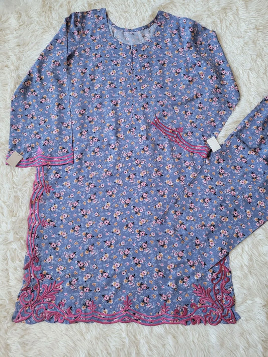 2 Piece Blue All-Over Floral Print