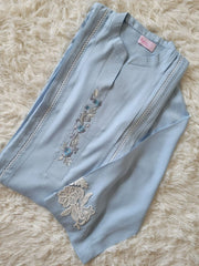 Embroidered Irish Linen Suit - Light Blue Kurta with Lace Detailing
