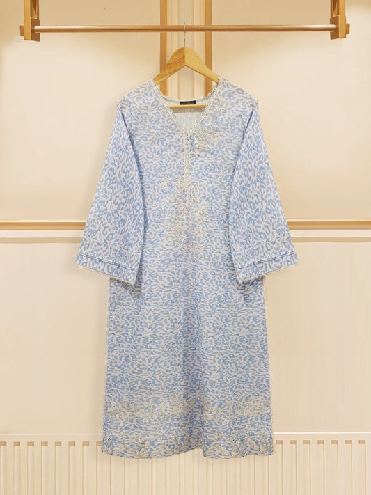 Agha Noor Azure Meadow: Embroidered Printed Lawn Shirt