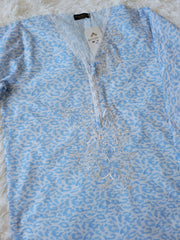 Agha Noor Azure Meadow: Embroidered Printed Lawn Shirt