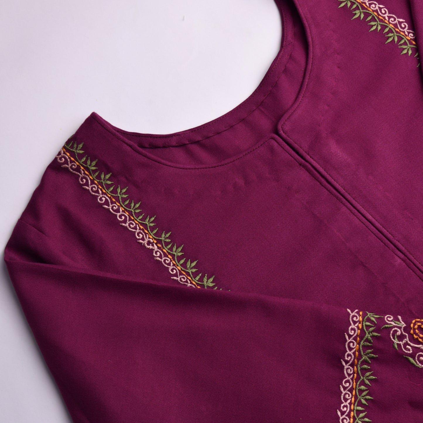 Embroidered Marina Kurta Solid Burgundy with Floral Detailing