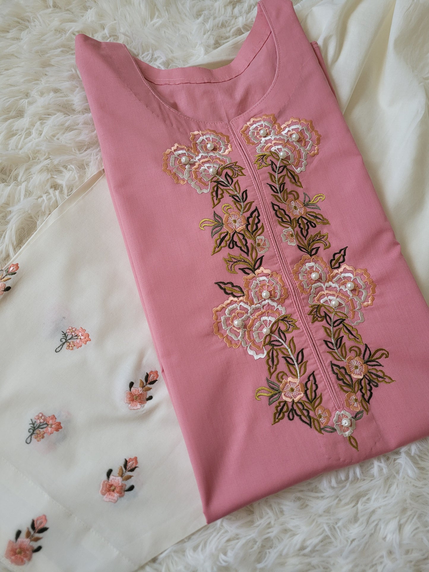 Coral Peach Embroidered Kurta with Embroidered Shalwar - 2pc