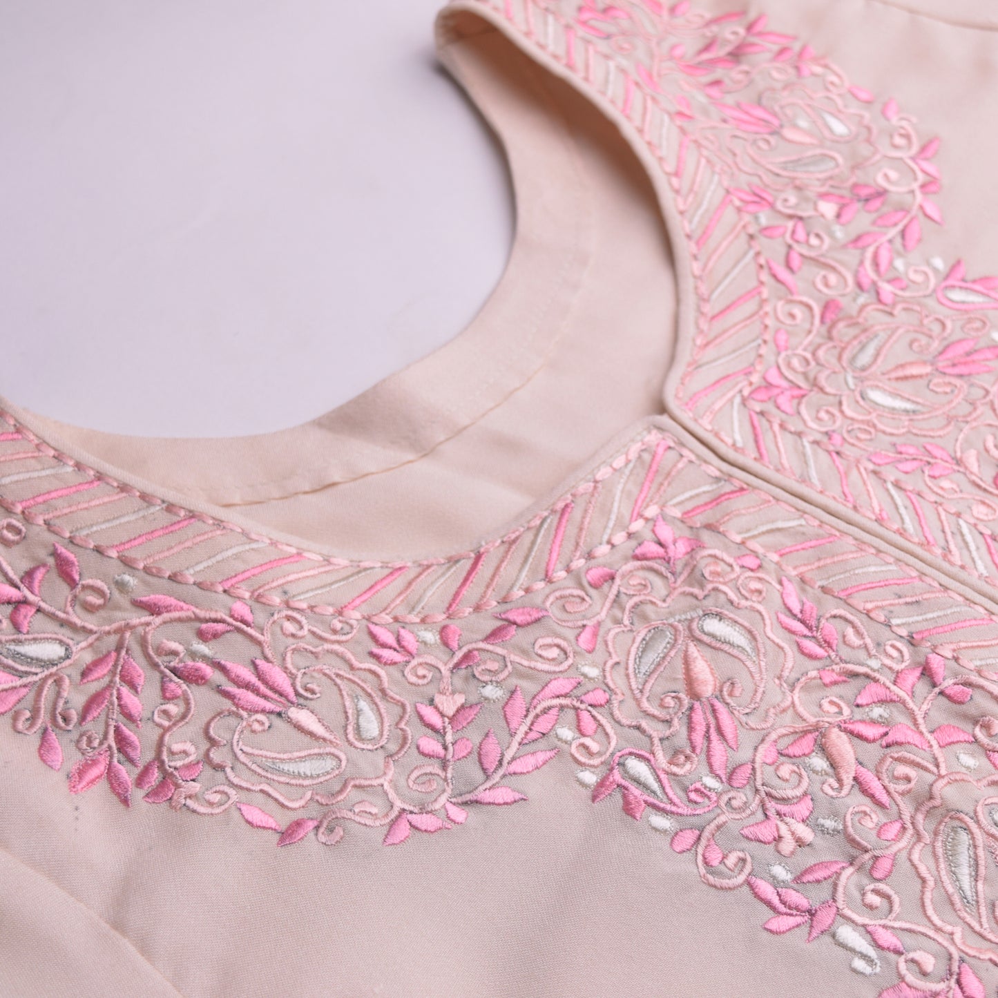 Embroidered Marina Cream Kurta with Pink Kashkari Work