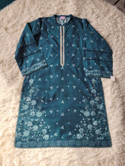 Cross Stitch Deep Teal: Embroidered Suit with Subtle Prints