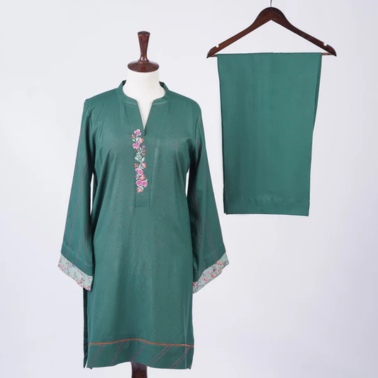 Emerald Whispers: Embroidered Marina Outfit