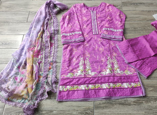 Farah Talib Aziz Fuchsia Dream Embroidered Lawn Suit with Printed Chiffon Dupatta