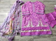 Farah Talib Aziz Fuchsia Dream Embroidered Lawn Suit with Printed Chiffon Dupatta