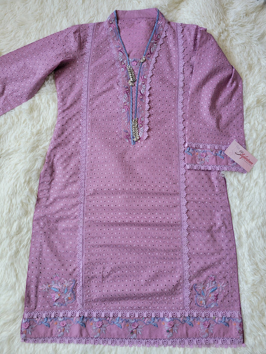 Farah Talib Aziz Enchanting Lilac Chikankari Suit with Jacquard Trouser & Pure Chiffon Dupatta