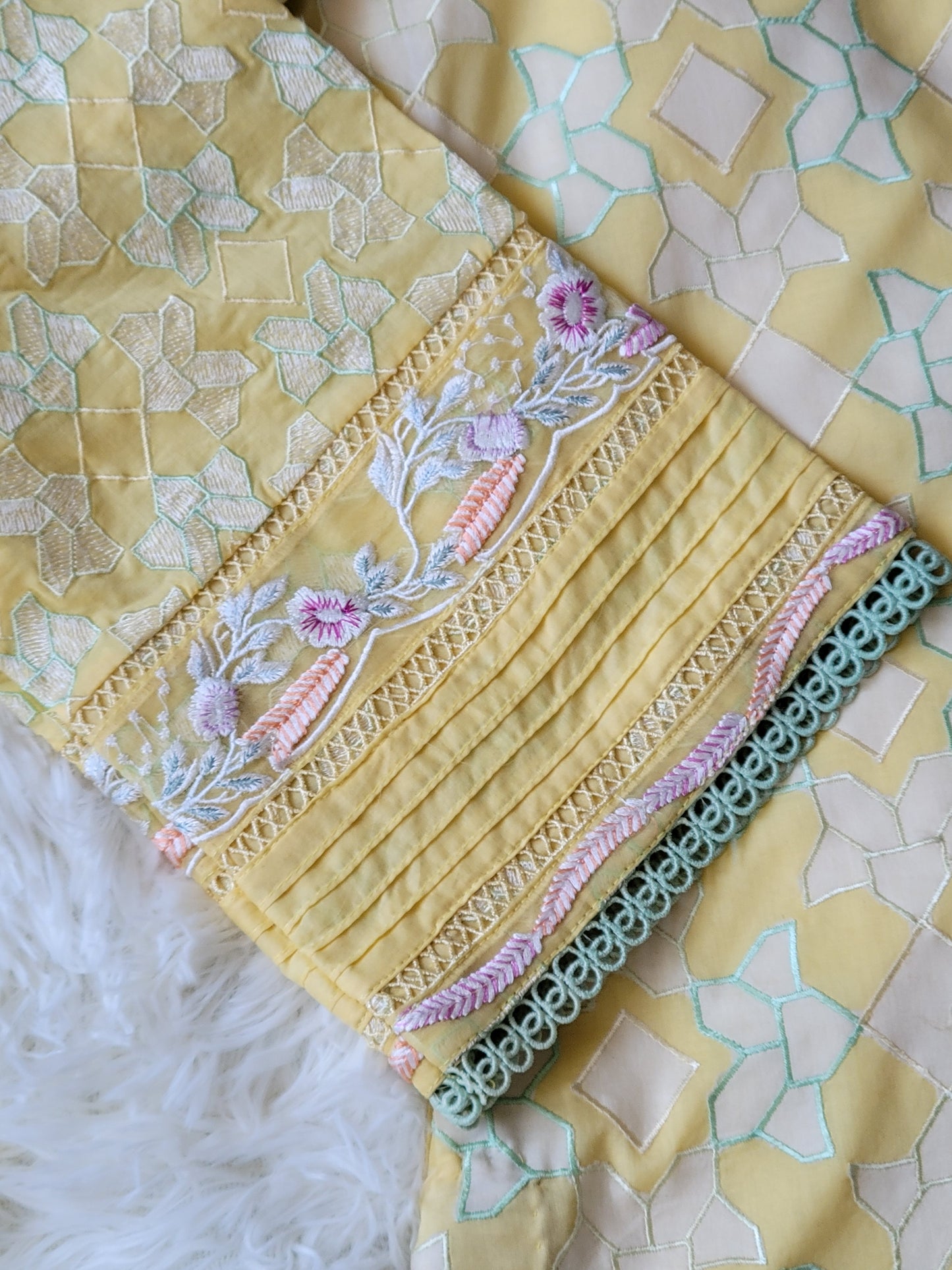 Farah Talib Aziz Lemon Zest Embroidered Shirt with Jacquard Trouser & Pure Chiffon Dupatta
