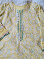 Farah Talib Aziz Lemon Zest Embroidered Shirt with Jacquard Trouser & Pure Chiffon Dupatta