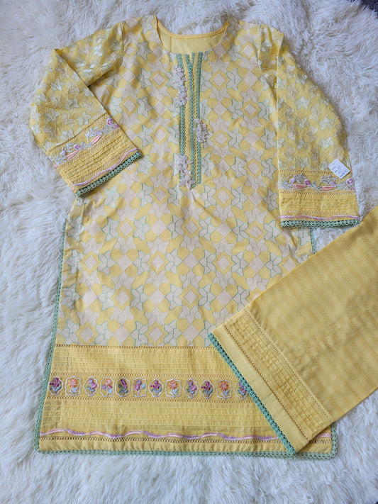 Farah Talib Aziz Lemon Zest Embroidered Shirt with Jacquard Trouser & Pure Chiffon Dupatta