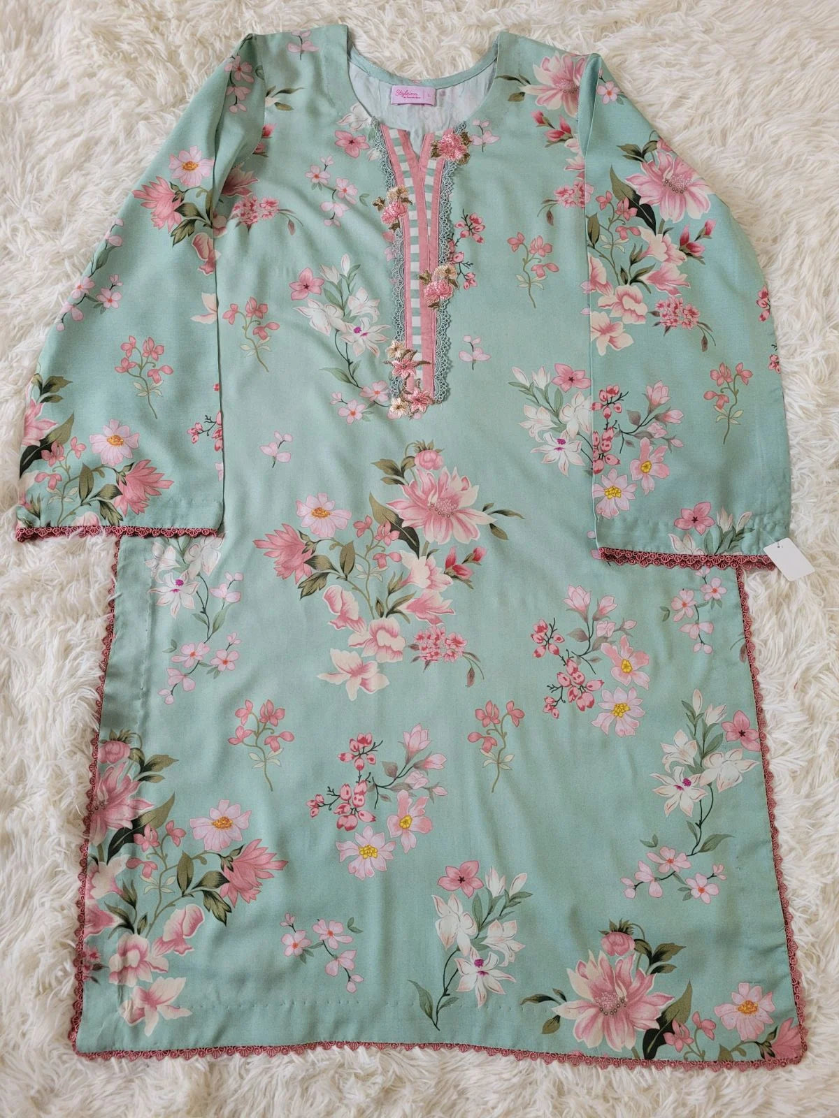 2 Pc Embroidered Suit Blue All Over Floral Print