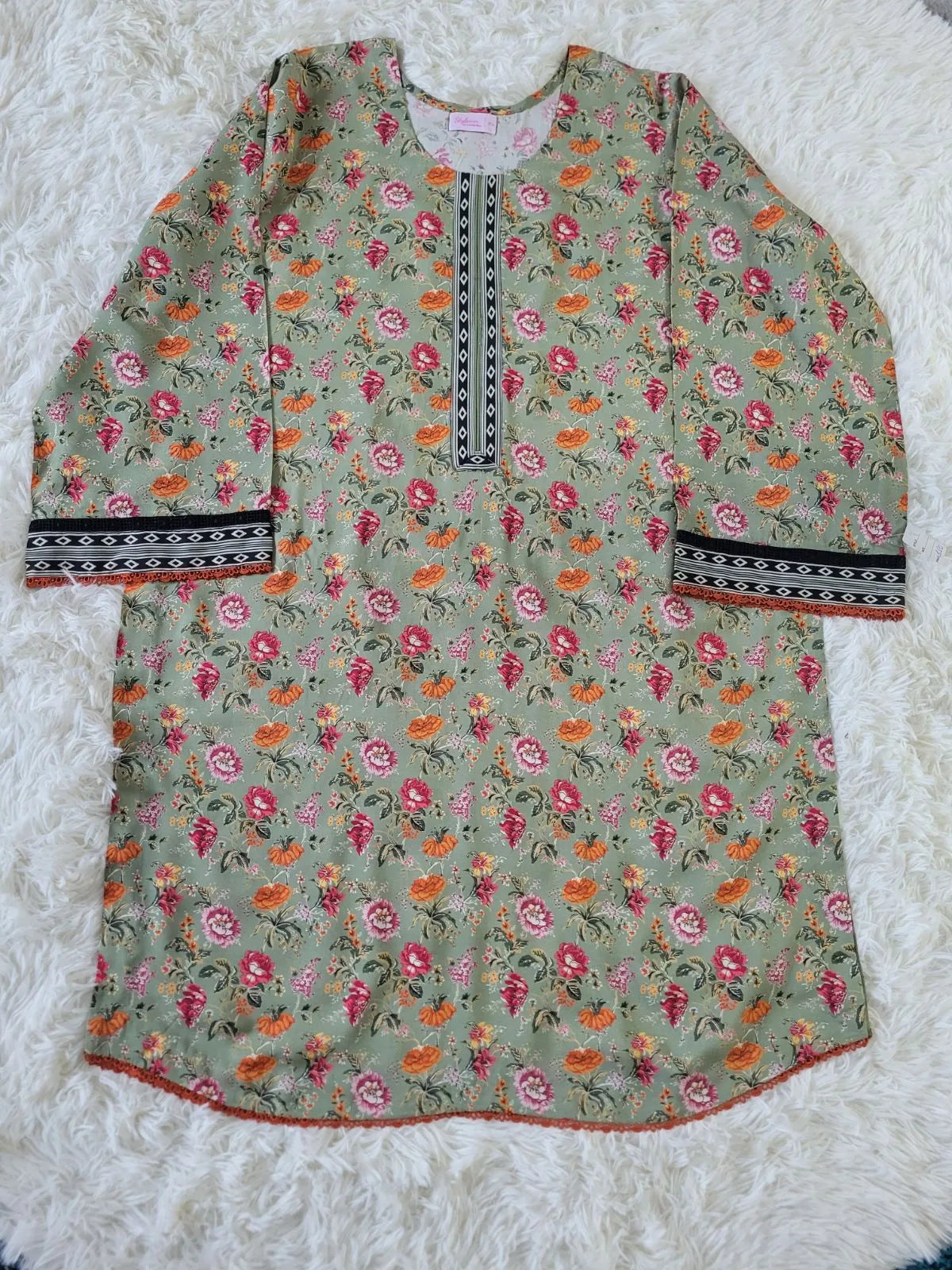 Sage Green Floral Kurta with Solid Trousers