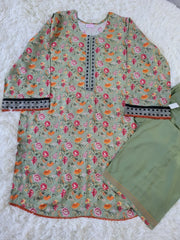 Sage Green Floral Kurta with Solid Trousers