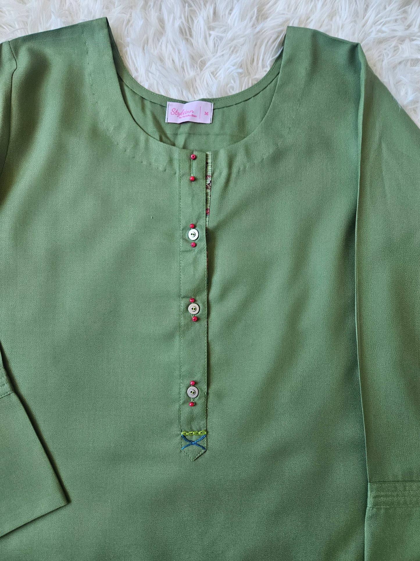 2-Piece Marina Solid Sage Green Kurta with Multi-Color Floral Shalwar