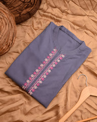 Embroidered Marina Kurta - Solid Charcoal Grey with Pink Detailing