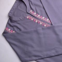 Embroidered Marina Kurta - Solid Charcoal Grey with Pink Detailing