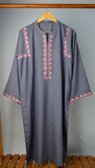 Embroidered Marina Kurta - Solid Charcoal Grey with Pink Detailing