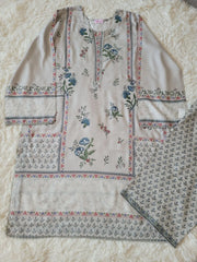 2 Piece Light Grey Kurta with Blue/Red Print