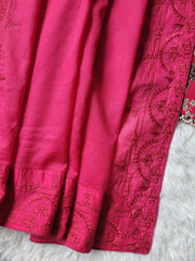 Fuchsia Bloom: Vibrant Printed Suit with Embroidered Accents