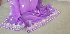 Lavender Sheer Dupatta (Hand Stamped Accents with Metallic Trim)