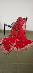 Multicolor Chiffon Dupattas with Hand Block Print & Gota Lace Trim