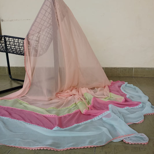 Chiffon Dupatta with Lace Border - Four Colors in one
