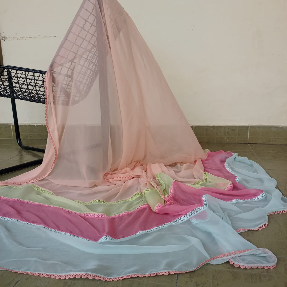 Chiffon Dupatta with Lace Border - Four Colors in one
