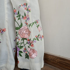 Ivory Bloom Korean Rawsilk Embroidered Bell Bottoms