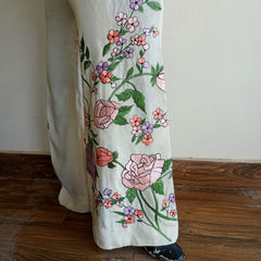 Ivory Bloom Korean Rawsilk Embroidered Bell Bottoms
