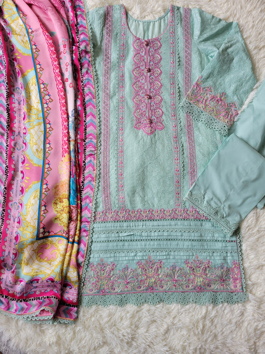 Kanwal Malik Aqua Dream: Embroidered Suit with Artistic Dupatta