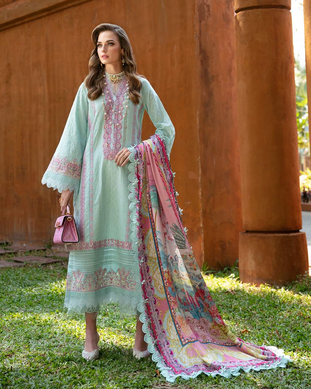 Kanwal Malik Aqua Dream: Embroidered Suit with Artistic Dupatta