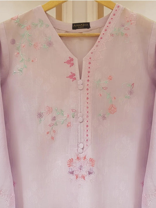 Agha Noor Lavender Jacquard Embroidered Shirt
