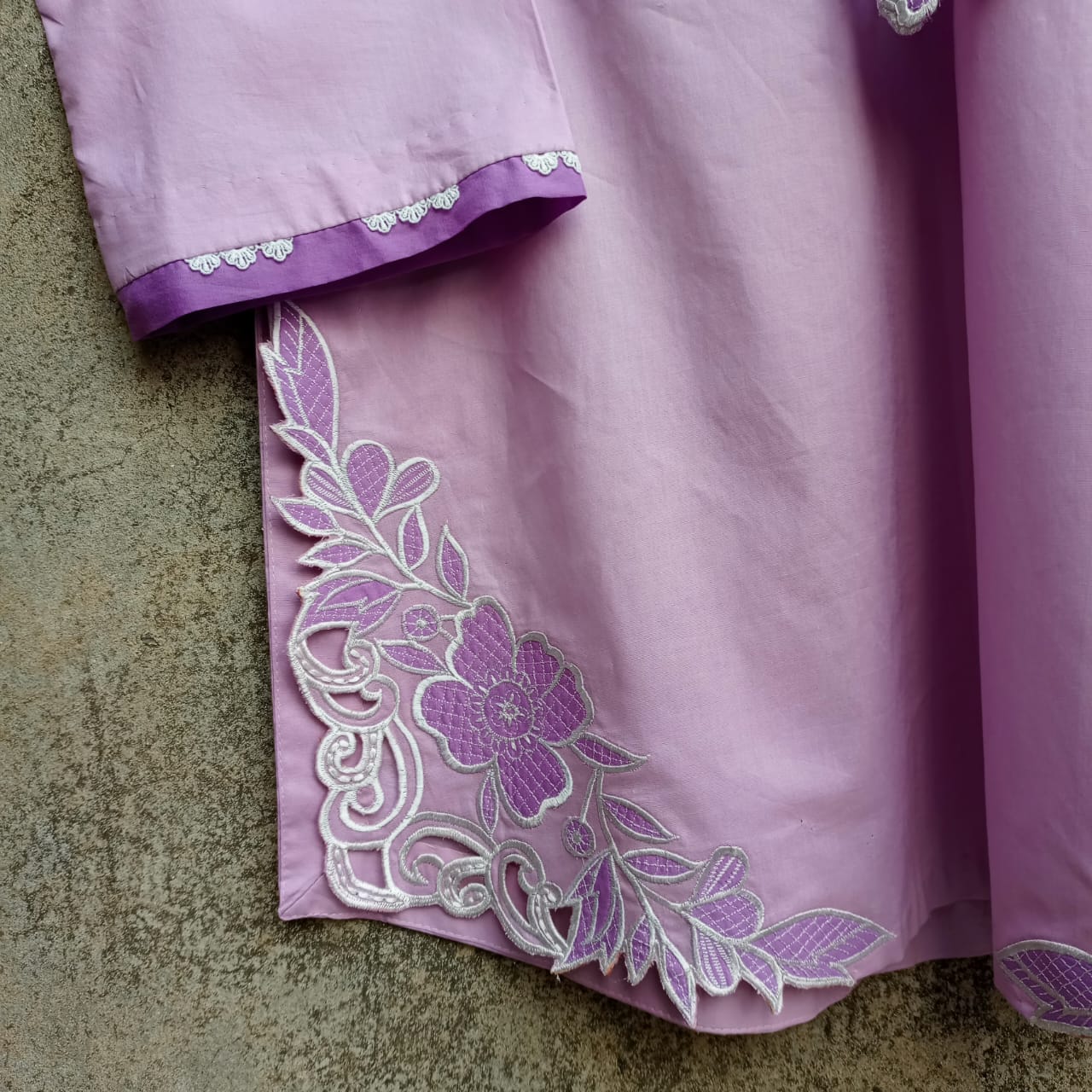 Lilac & White: Embroidered Cotton Two-Piece Suit