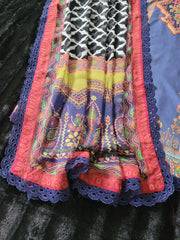 Maria B. Indigo Canvas Embroidered Lawn Suit with Chikankari Sleeves & Geometric Print Chiffon Dupatta