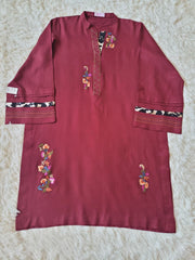 Embroidered Marina Coord - Deep Maroon Kurta with Trousers