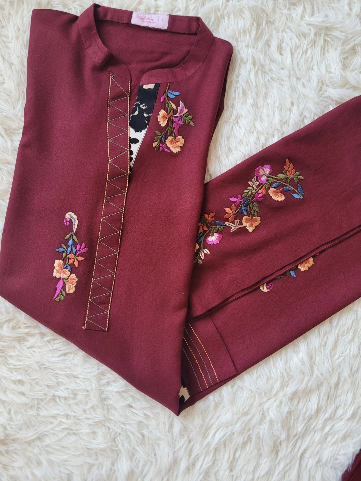 Embroidered Marina Coord - Deep Maroon Kurta with Trousers