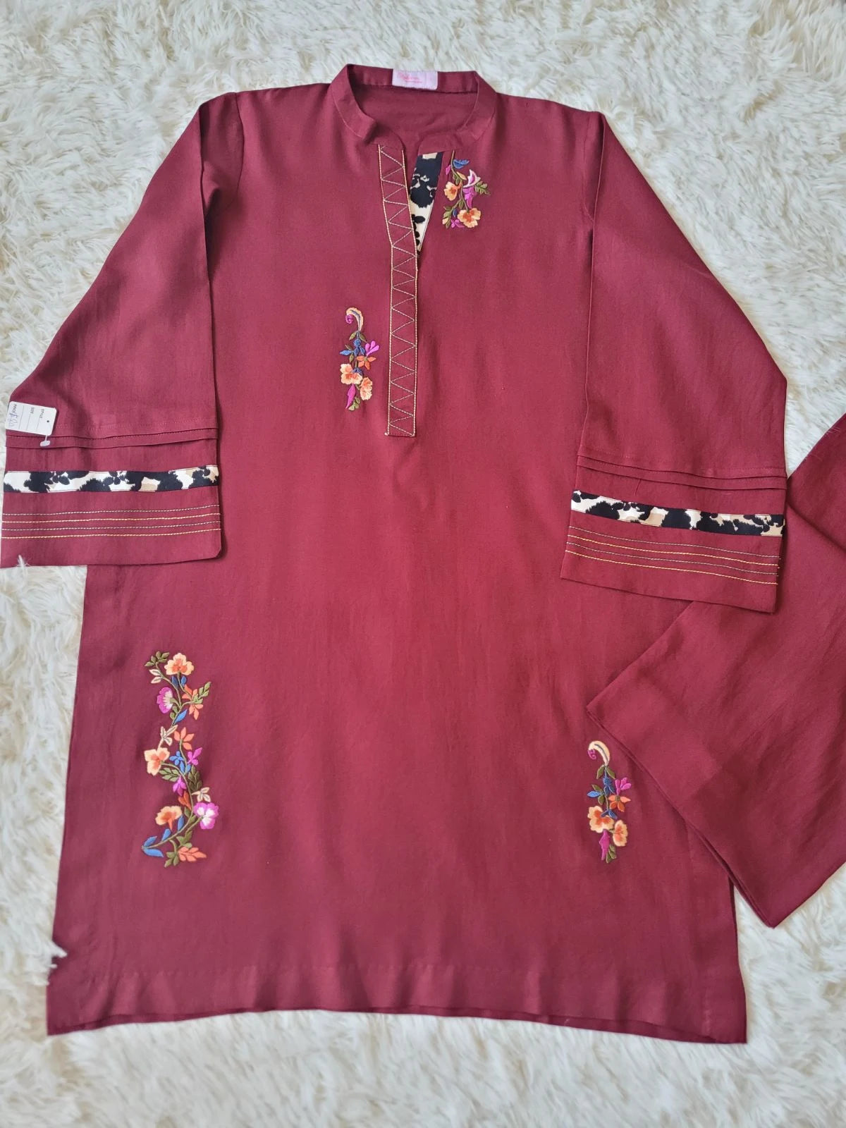 Embroidered Marina Coord - Deep Maroon Kurta with Trousers
