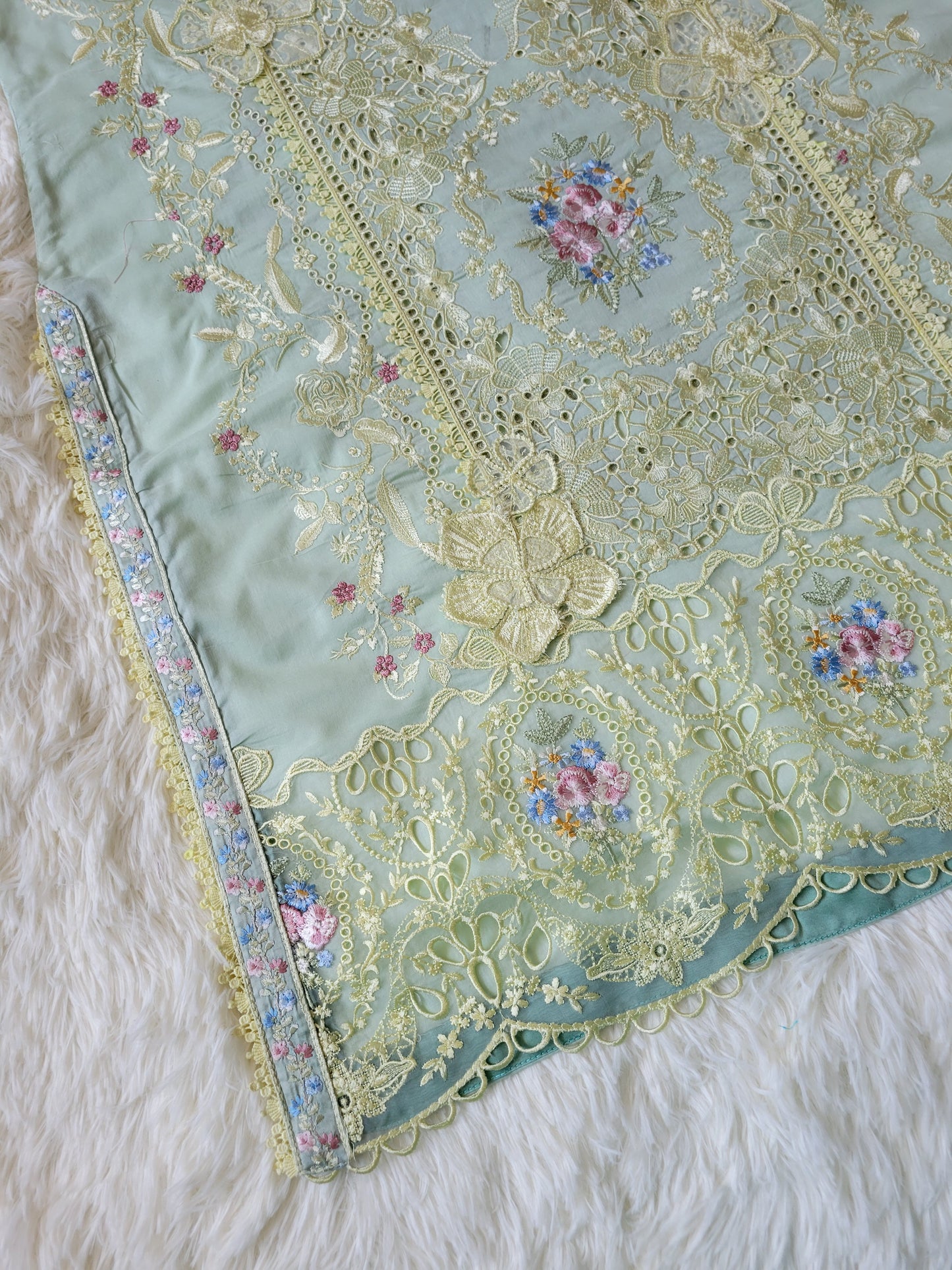 Mushq Meadow Bloom Fully Embroidered Lawn Suit with Pure Silk Dupatta
