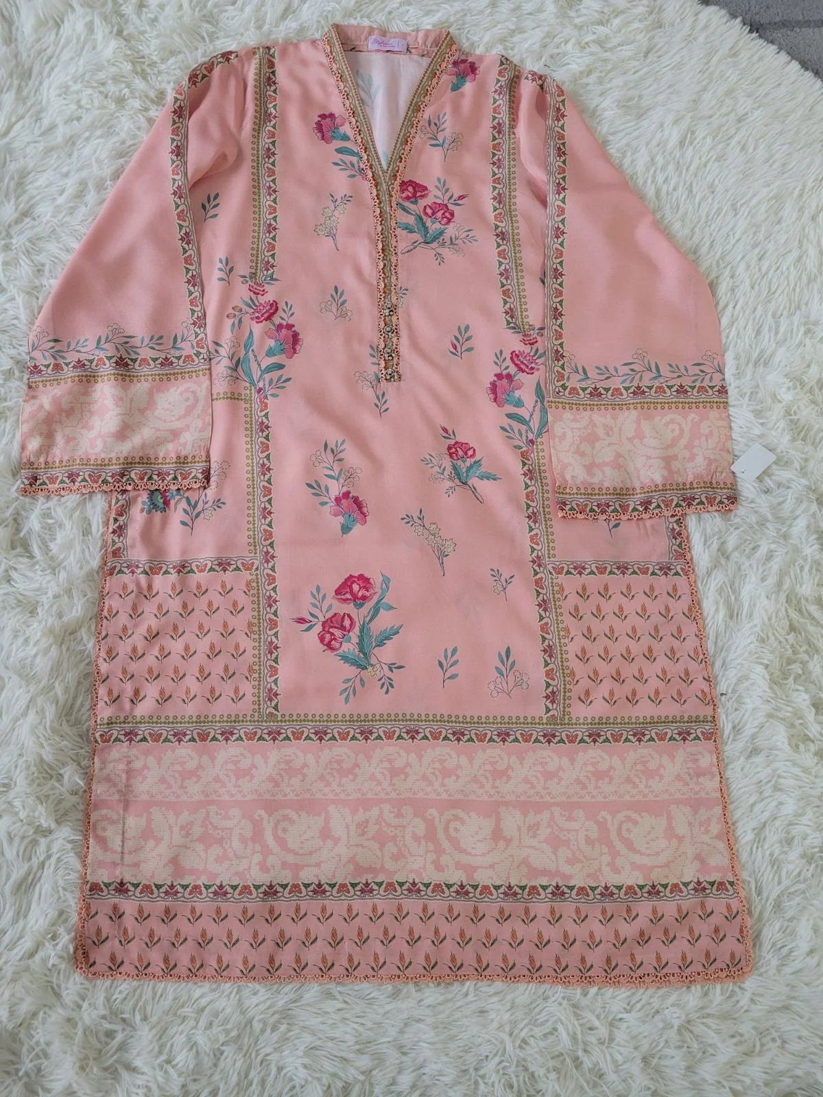 Peach Kurta with Coordinating Print Trouser