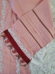 Peach Blossom Embroidered Cambric Suit with Tie-Dye Dupatta