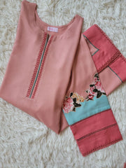 Embroidered Marina Coord - Peach Kurta with Multi-Panel Sleeves