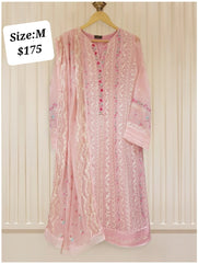 Agha Noor Rose Whisper: Embroidered Chiffon Ensemble with Viscose Trouser