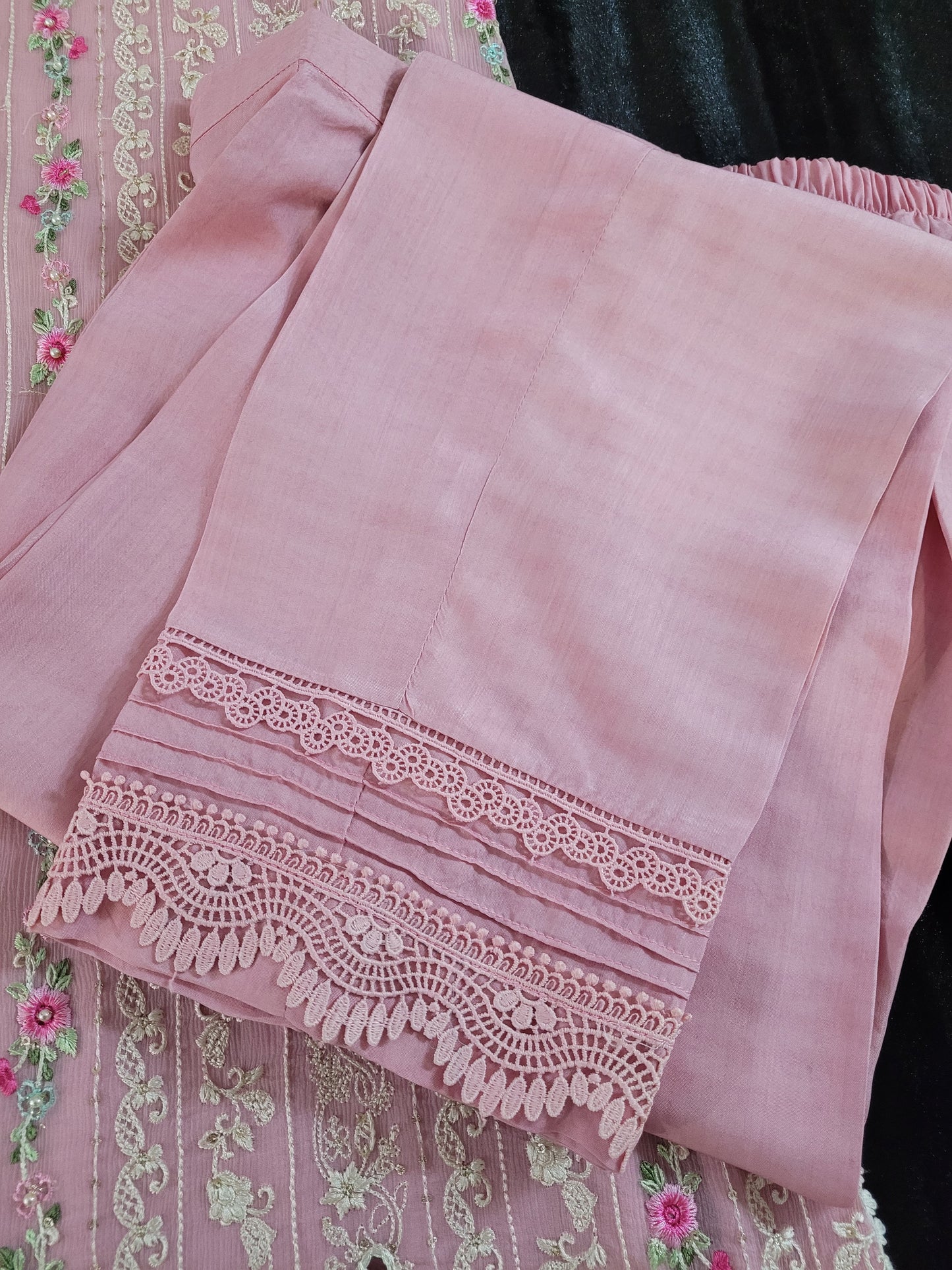 Agha Noor Rose Whisper: Embroidered Chiffon Ensemble with Viscose Trouser